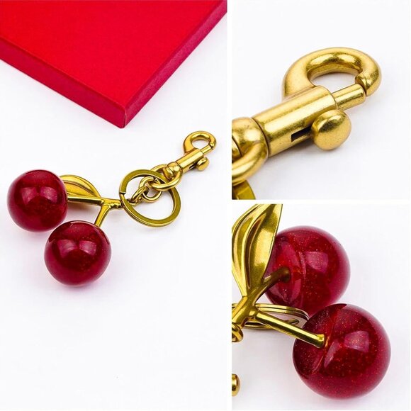 Cherry Bag Charm with Key Ring and Clip Sparkling Resin & Metal Accessory - Picture 6 of 6